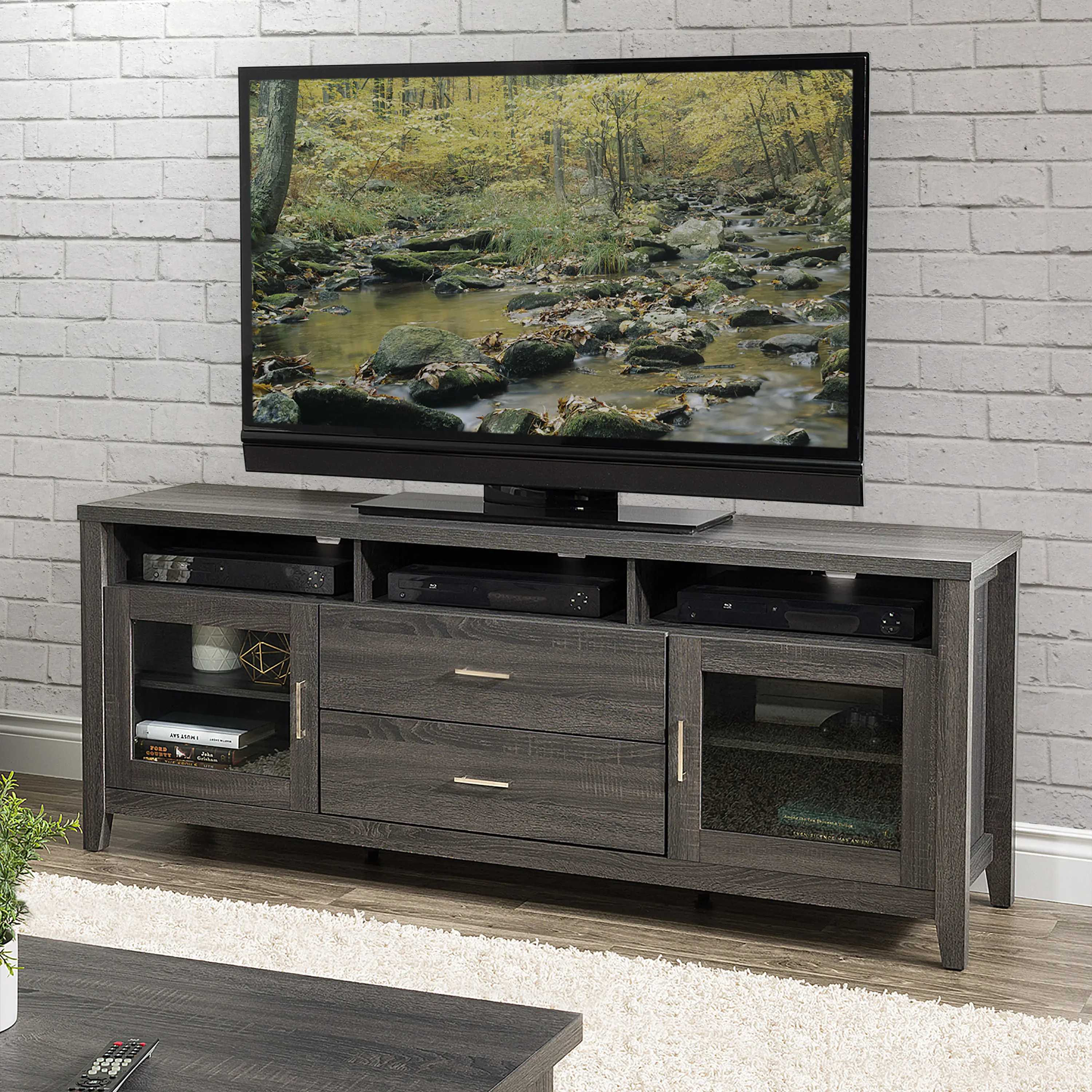 Hollywood Contemporary 70 Dark Grey TV Cabinet with Drawers