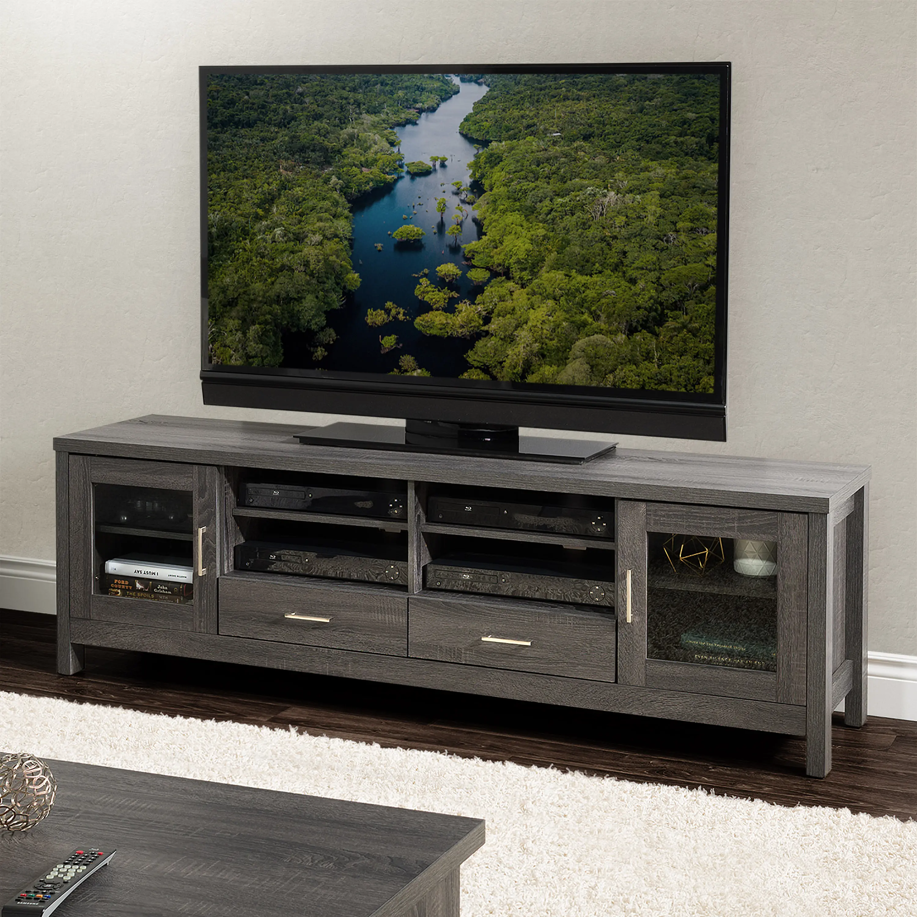 Photos - Mount/Stand CorLiving Hollywood Contemporary 71" Dark Grey TV Cabinet THW-720-B 