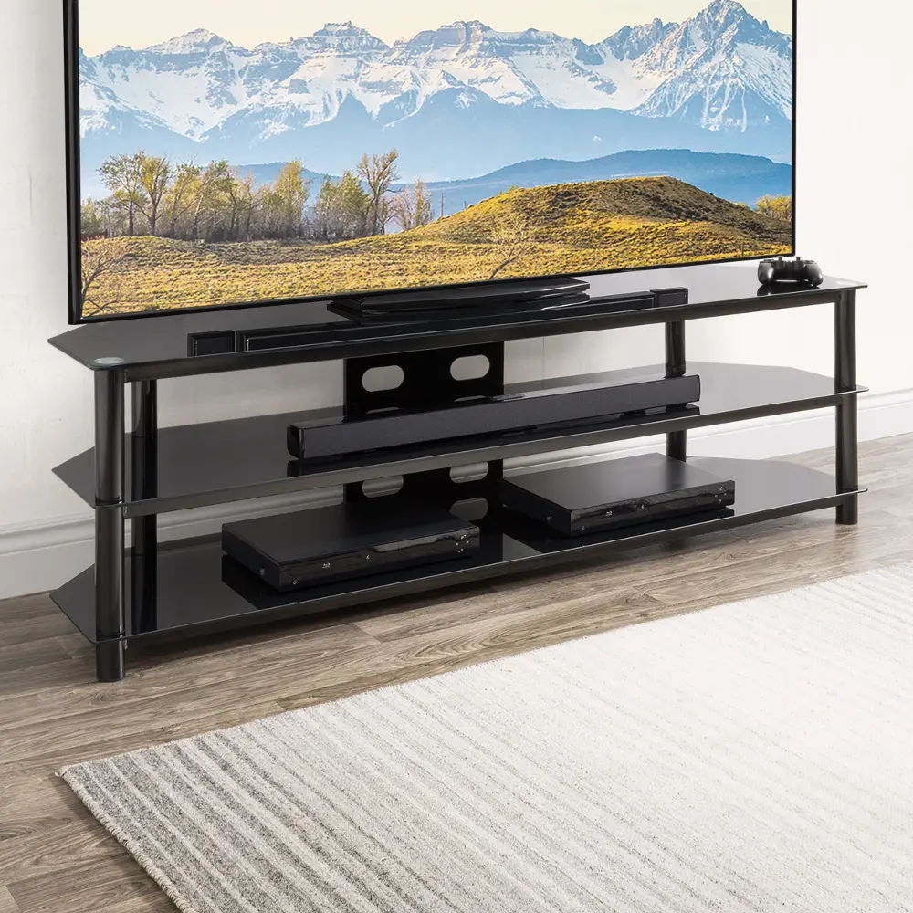 Travers Contemporary 70  Black Gloss TV Bench with Open Shelves-1