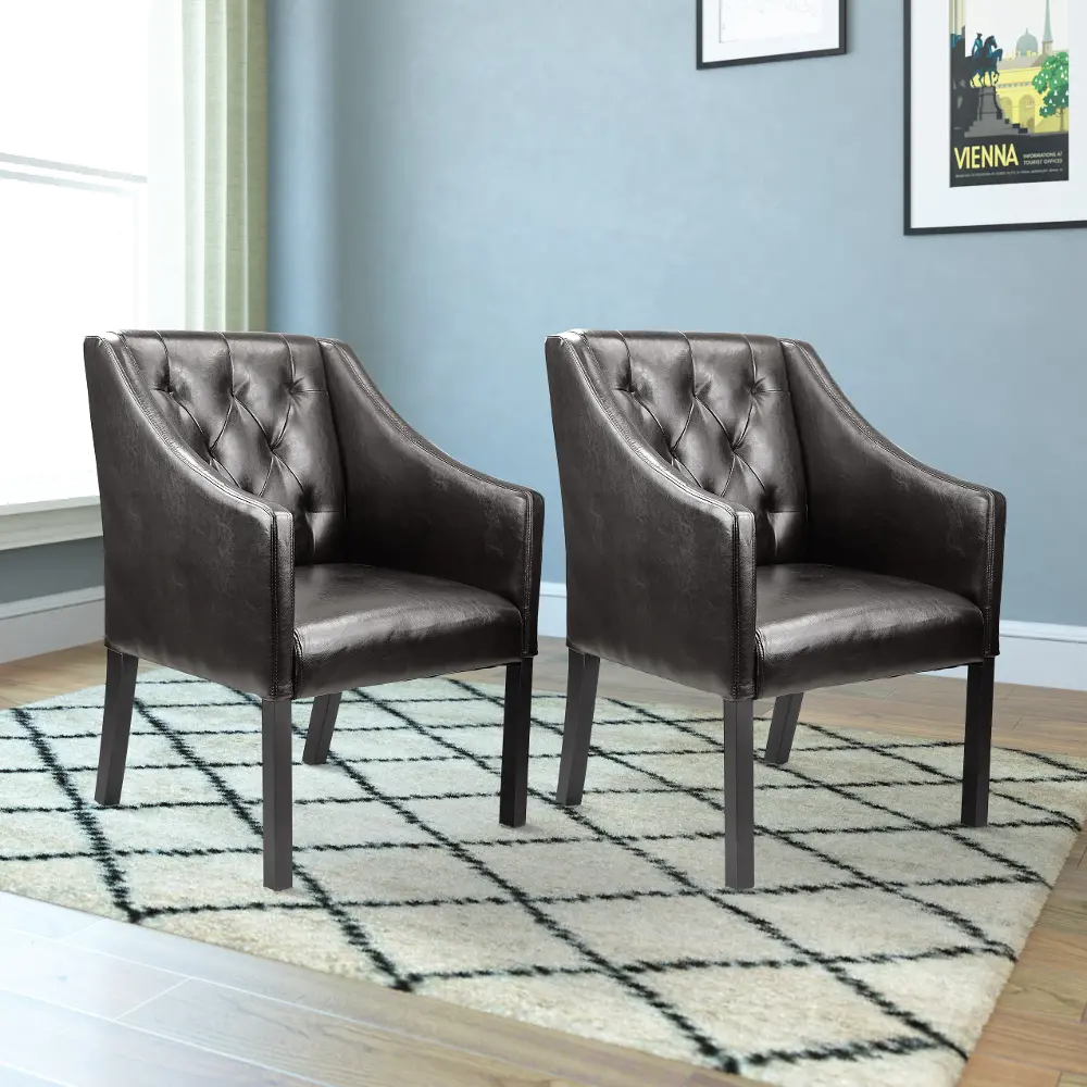 Antonio Contemporary Set of Two Brown Faux Leather Club Chairs-1