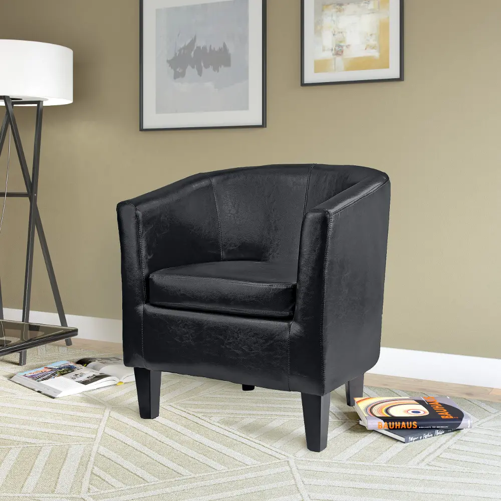 Antonio Contemporary Black Faux Leather Tub Chair-1