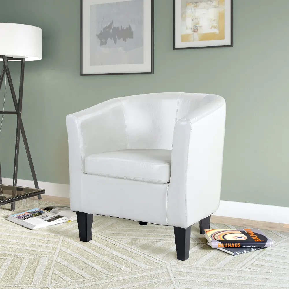 Antonio Contemporary White Faux Leather Tub Chair-1