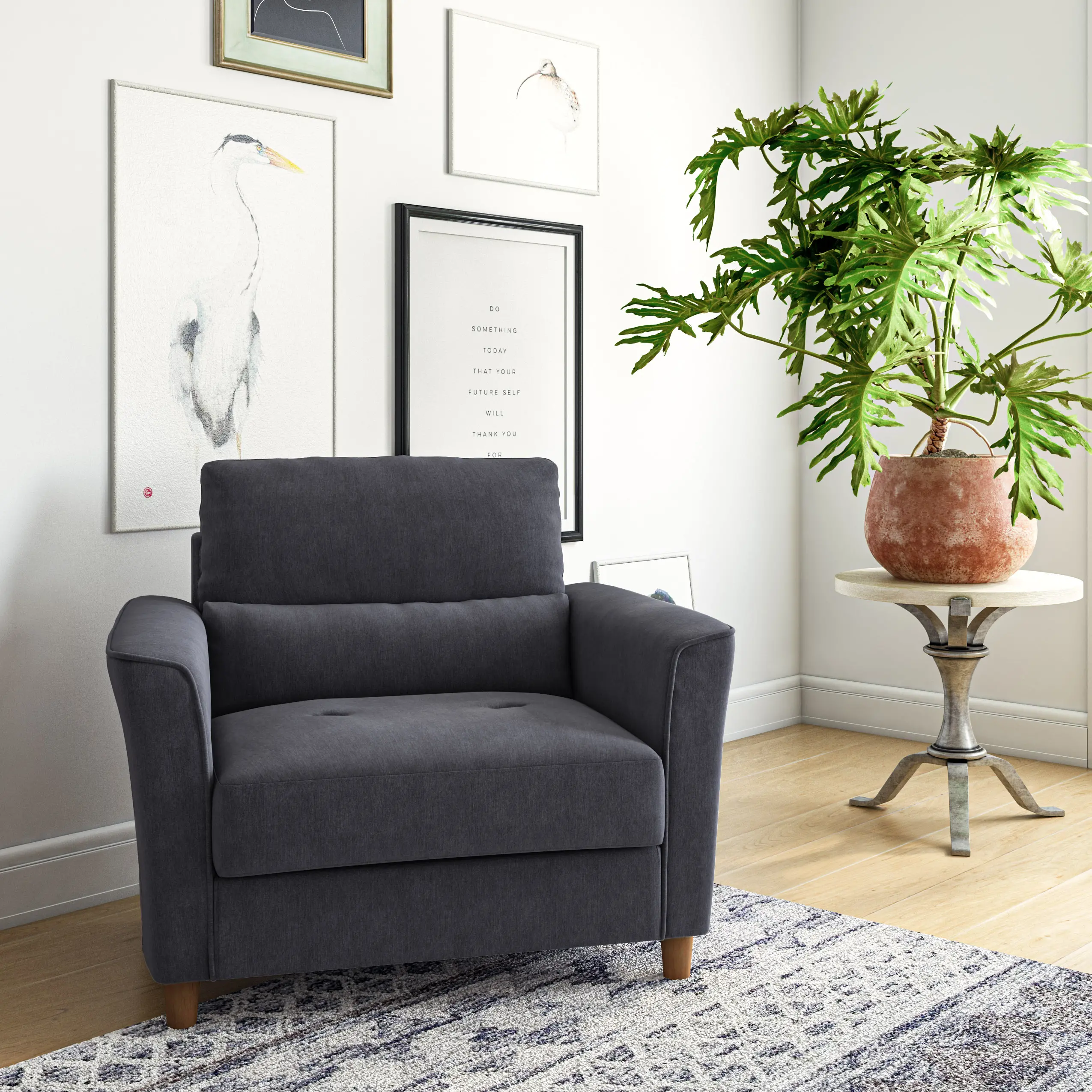 Georgia Contemporary Dark Grey Upholstered Accent Chair and a Half