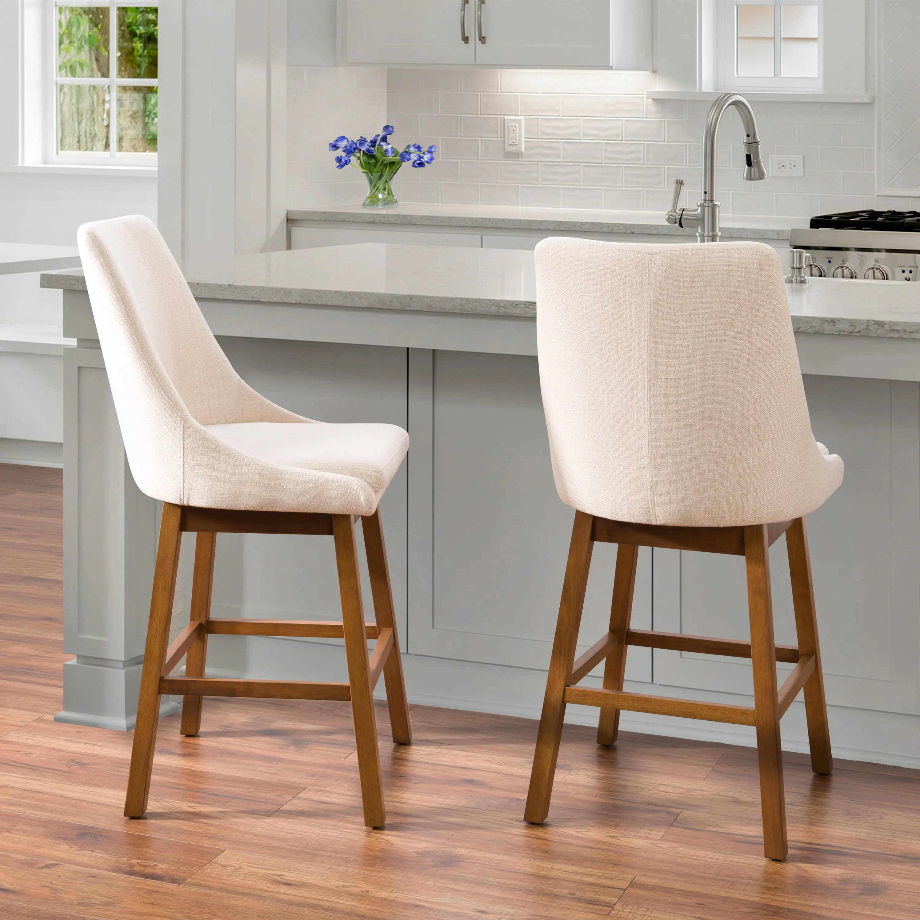 Boston Contemporary Set of Two Beige Formed Back Counter Height Stools