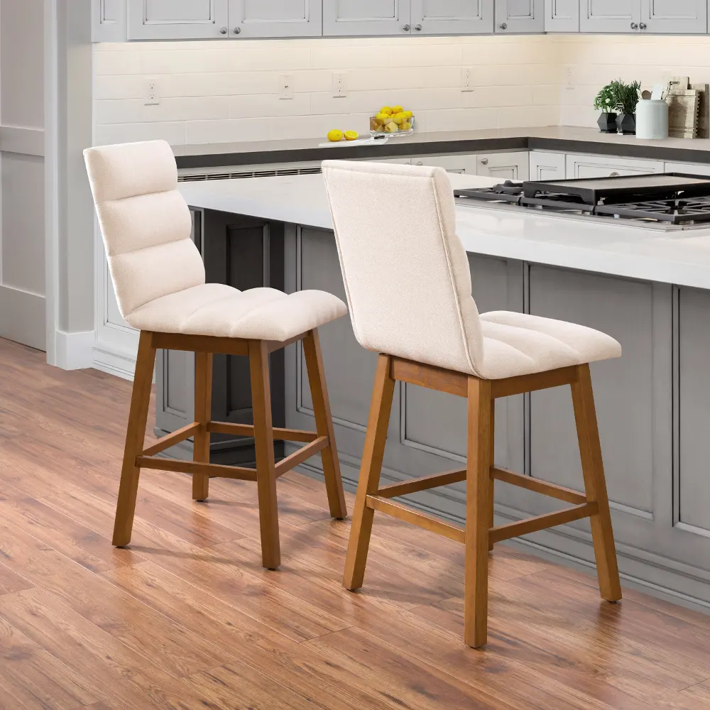 Boston Contemporary Set of Two Beige Channel Tufted Counter Height Stools-1