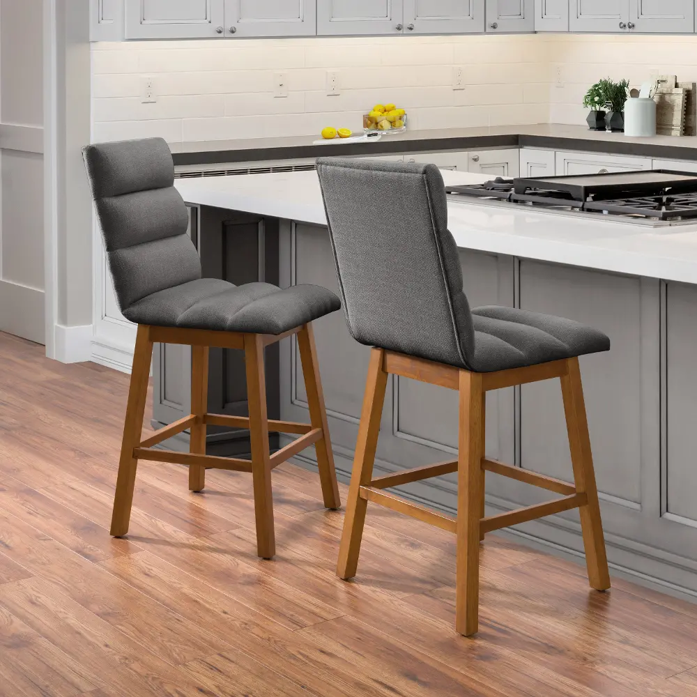 Boston Contemporary Set of Two Dark Gray Channel Tufted Counter Height Stools-1