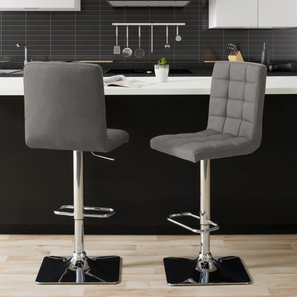 Modern Contemporary Set of Two Medium Grey Square Tufted Adjustable Counter Height Stools-1