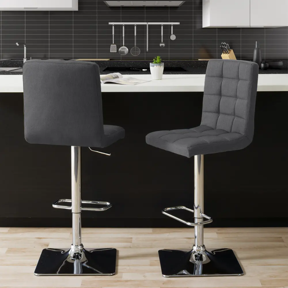 Modern Contemporary Set of Two Dark Grey Square Tufted Adjustable Counter Height Stools-1