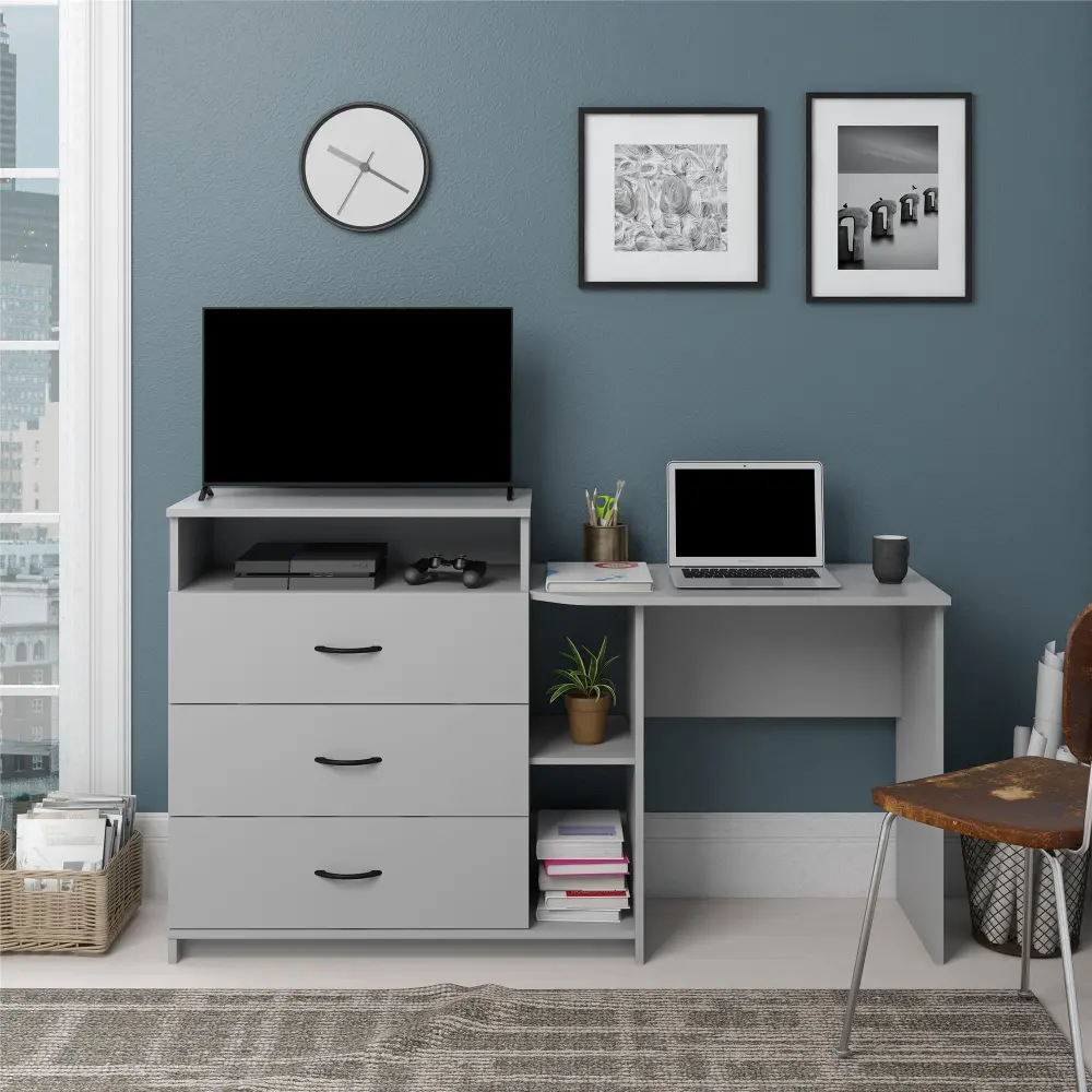 Rebel Transitional Dove Gray 3 in 1 Media Dresser and Desk Combo-1