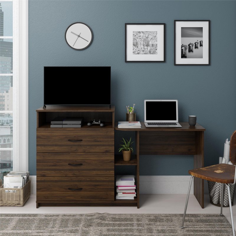 Rebel Transitional Walnut 3 In 1 Media, Dresser Desk Combo Furniture