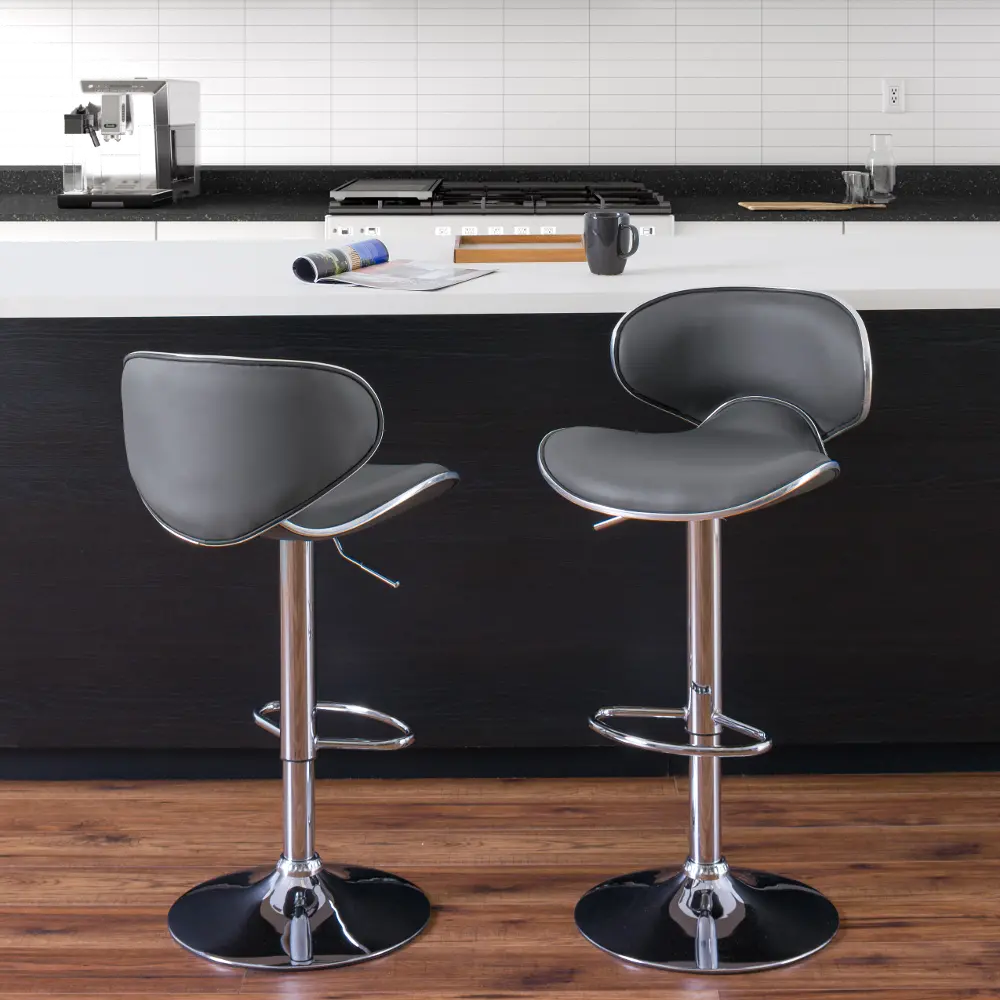 Modern Contemporary Set of Two Curved Dark Grey Counter Height Stools-1