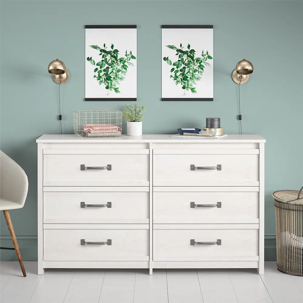 Bassinger Transitional Ivory Oak 6-Drawer Dresser-1