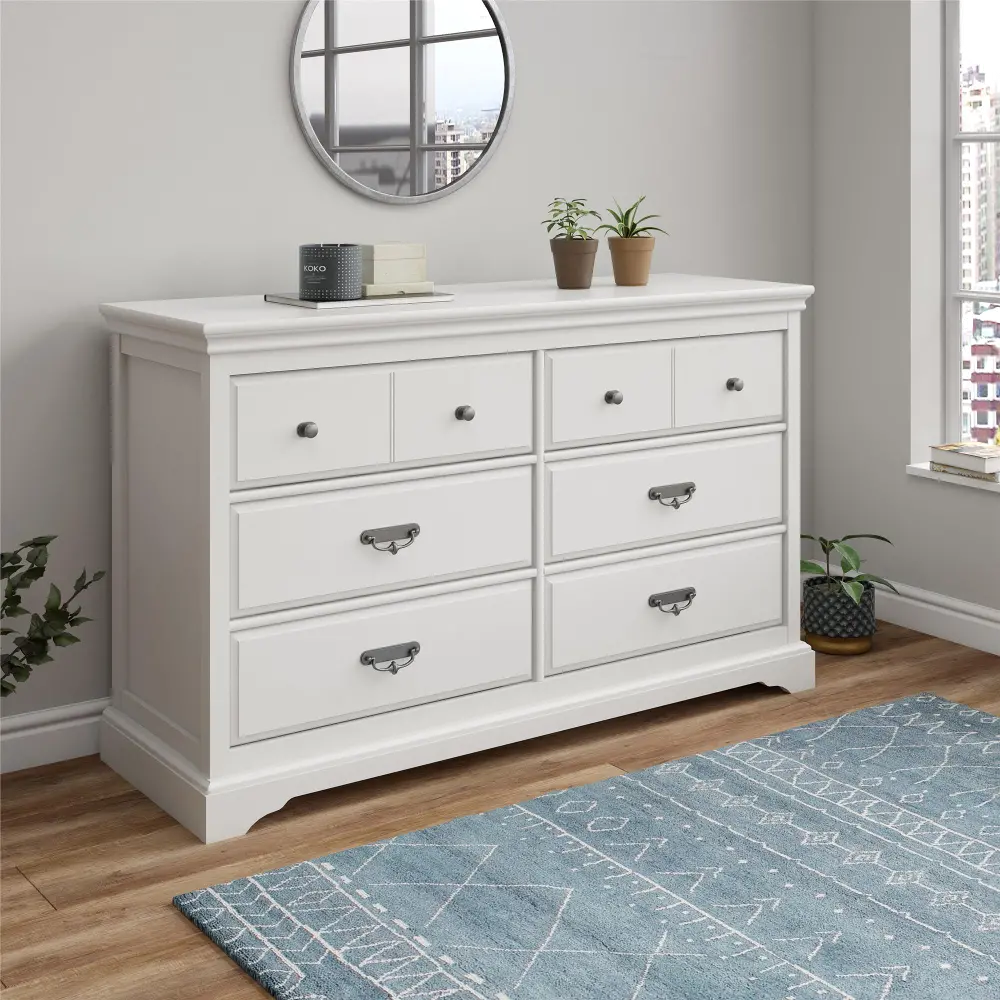 Bristol Traditional White 6-Drawer Dresser-1