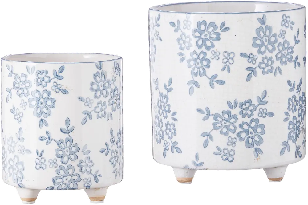 Large 7.75 Inch Blue Floral Pot-1