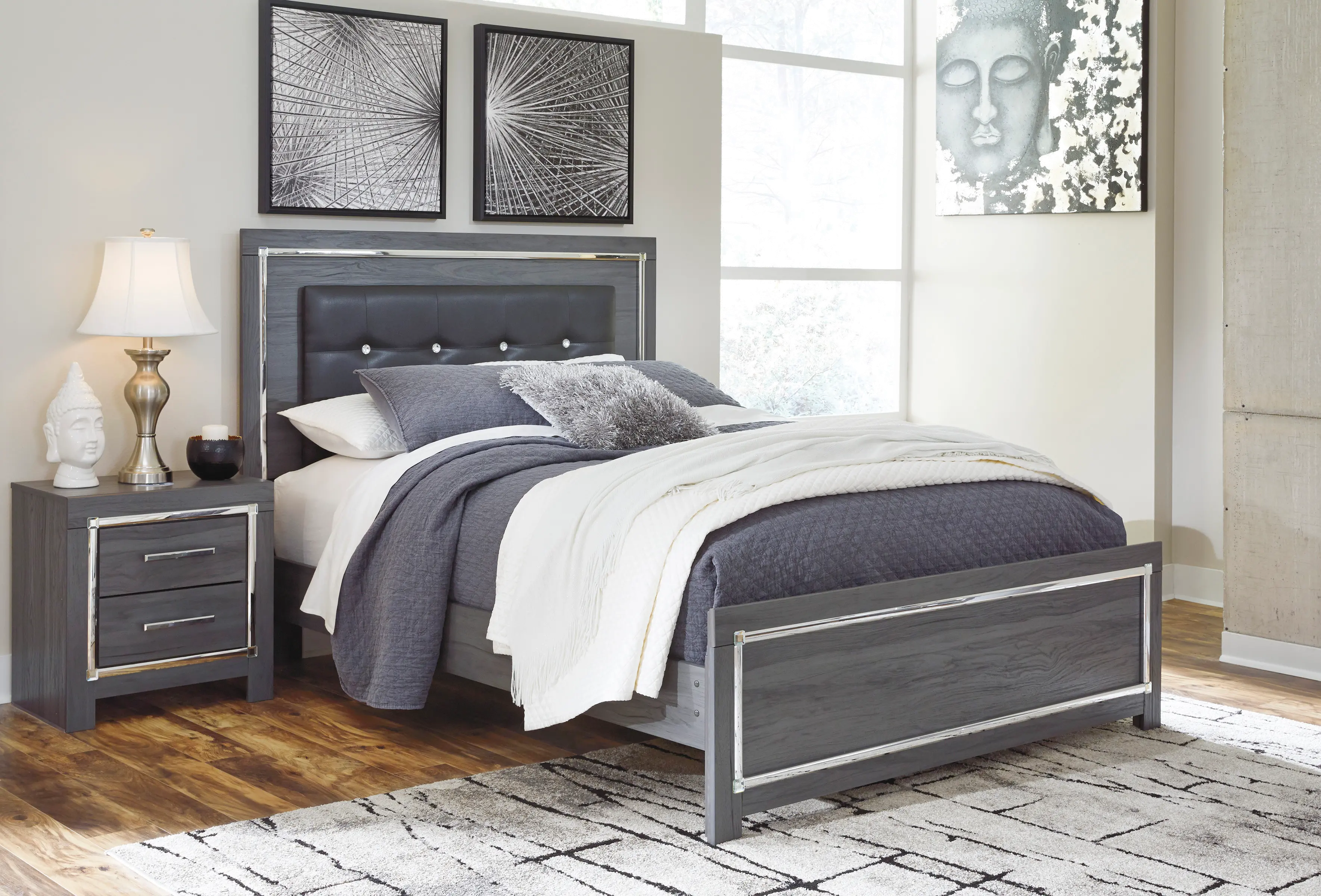 Halo Gray and Chrome Full Bed with LED Lights