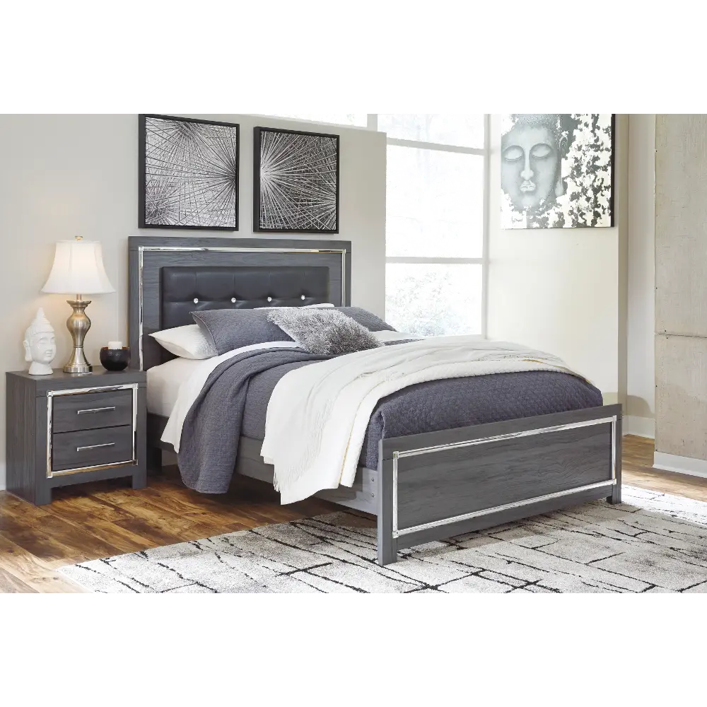 Halo Gray and Chrome Full Bed with LED Lights-1