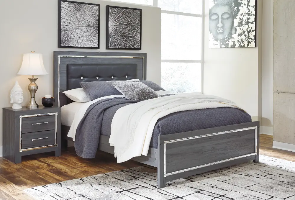 Halo Gray and Chrome Queen Bed with LED Lights-1