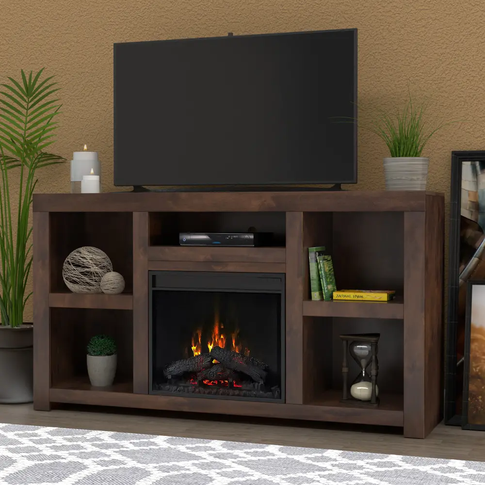 Sausalito Whiskey Brown and Black 65  Fireplace TV Stand-1