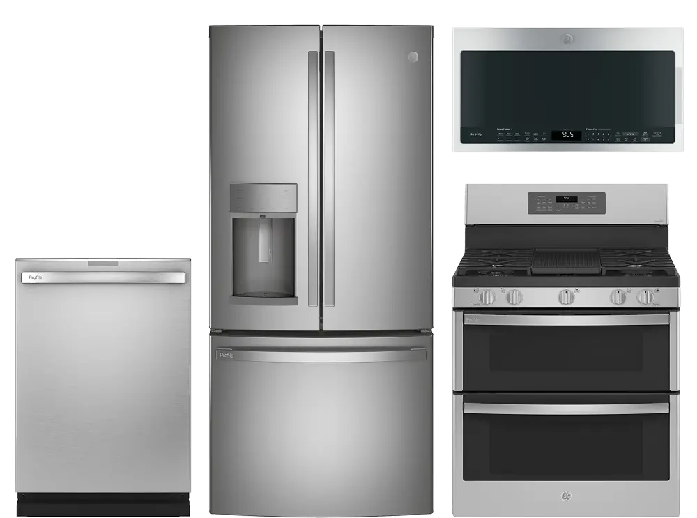 .PROF-4PC-CTRDP/TBAR GE Profile 4 Piece Gas Appliance Package with 22 cu ft Counter Depth Refrigerator - Stainless Steel, CTRFTH-1