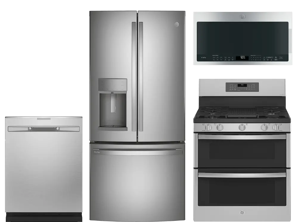 .PROF-4PC-CTRDP/PCKT GE Profile 4 Piece Gas Appliance Package with 22 cu ft Counter Depth Refrigerator - Stainless Steel-1