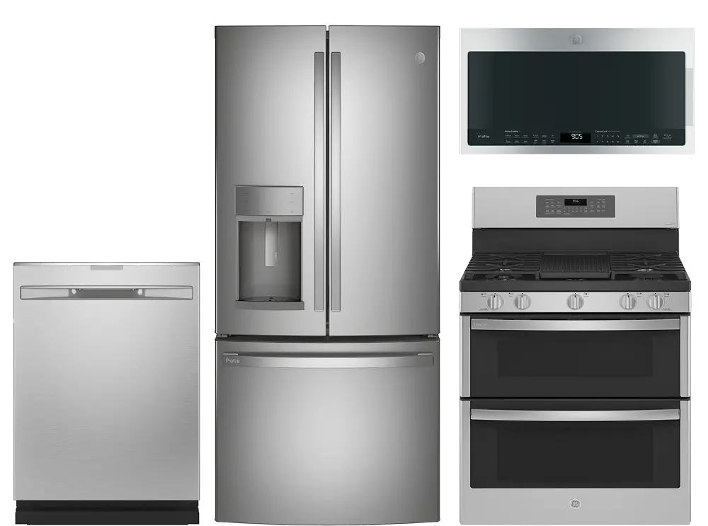 .PROF-4PC-STDDP/PCKT GE Profile 4 Piece Gas Appliance Package with 27.8 cu ft Refrigerator - Stainless Steel-1