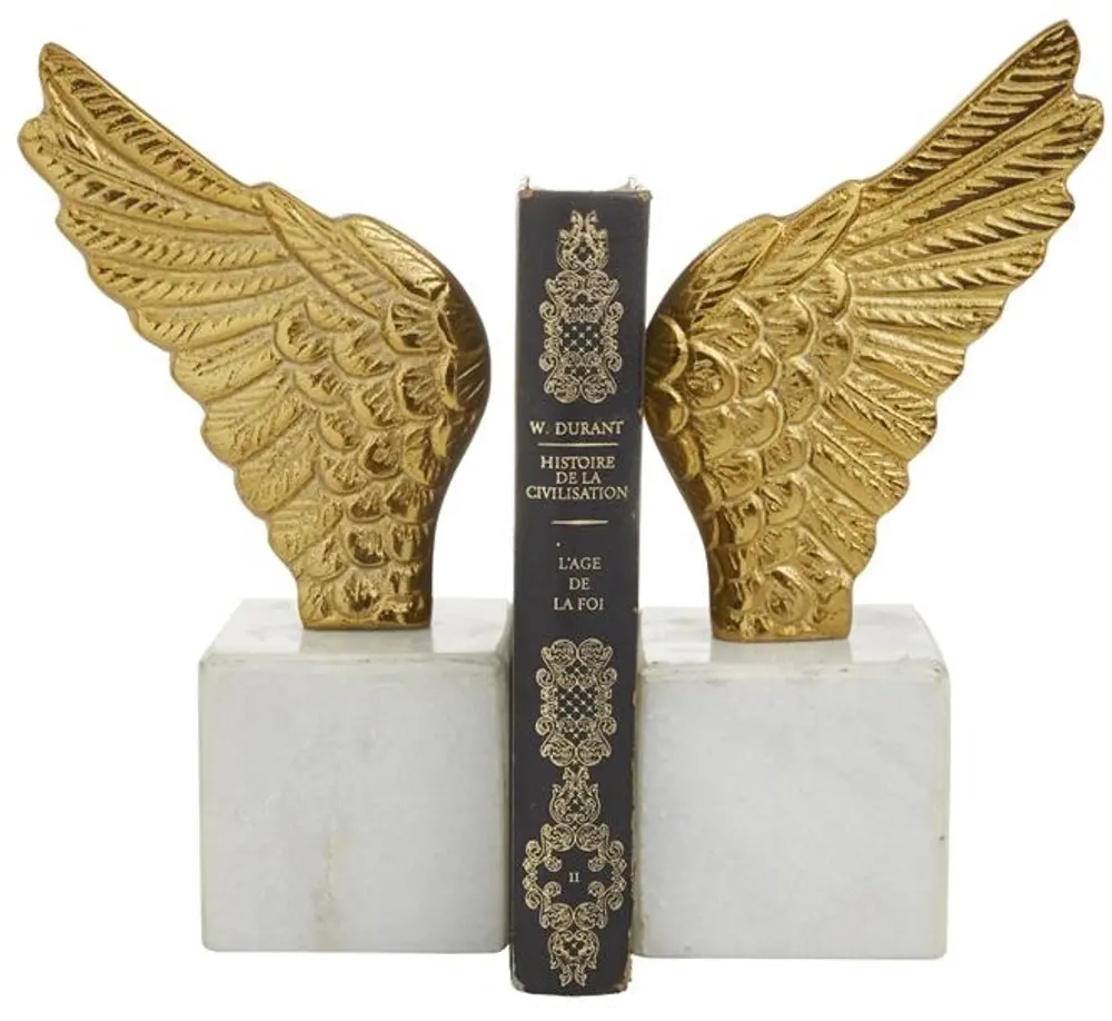 Set of 2 Aluminum and Gold Wing Bookends-1