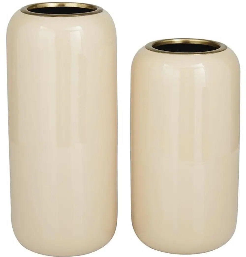 11 Inch Cream and Gold Metal Vase-1