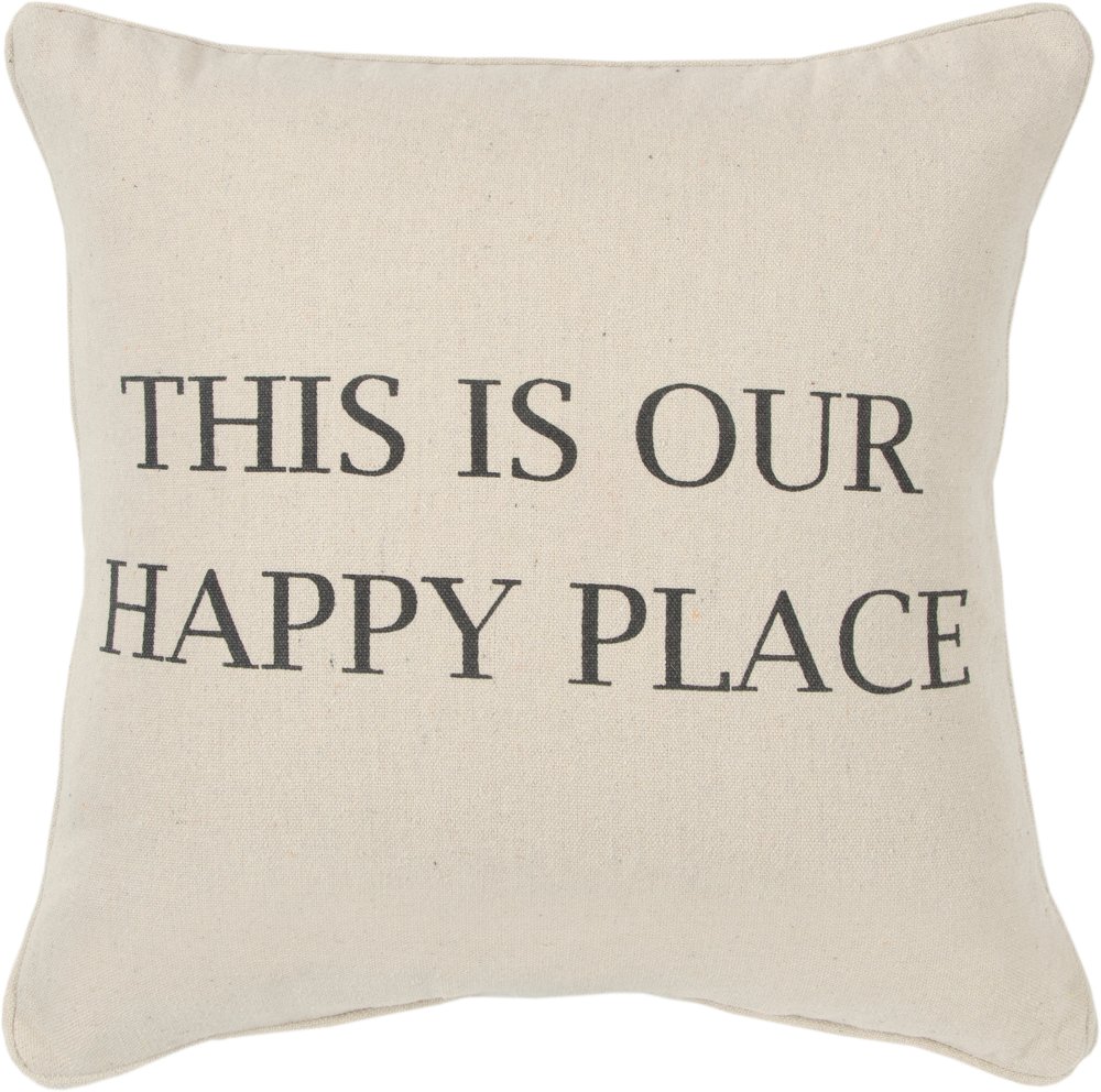 Script Neutral Happy Place Accent Pillow