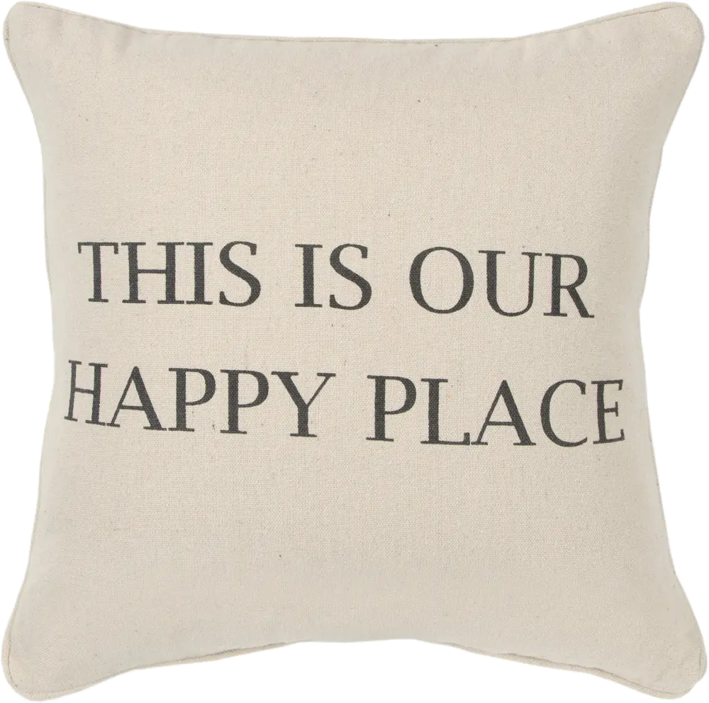 Script Neutral Happy Place Accent Pillow-1