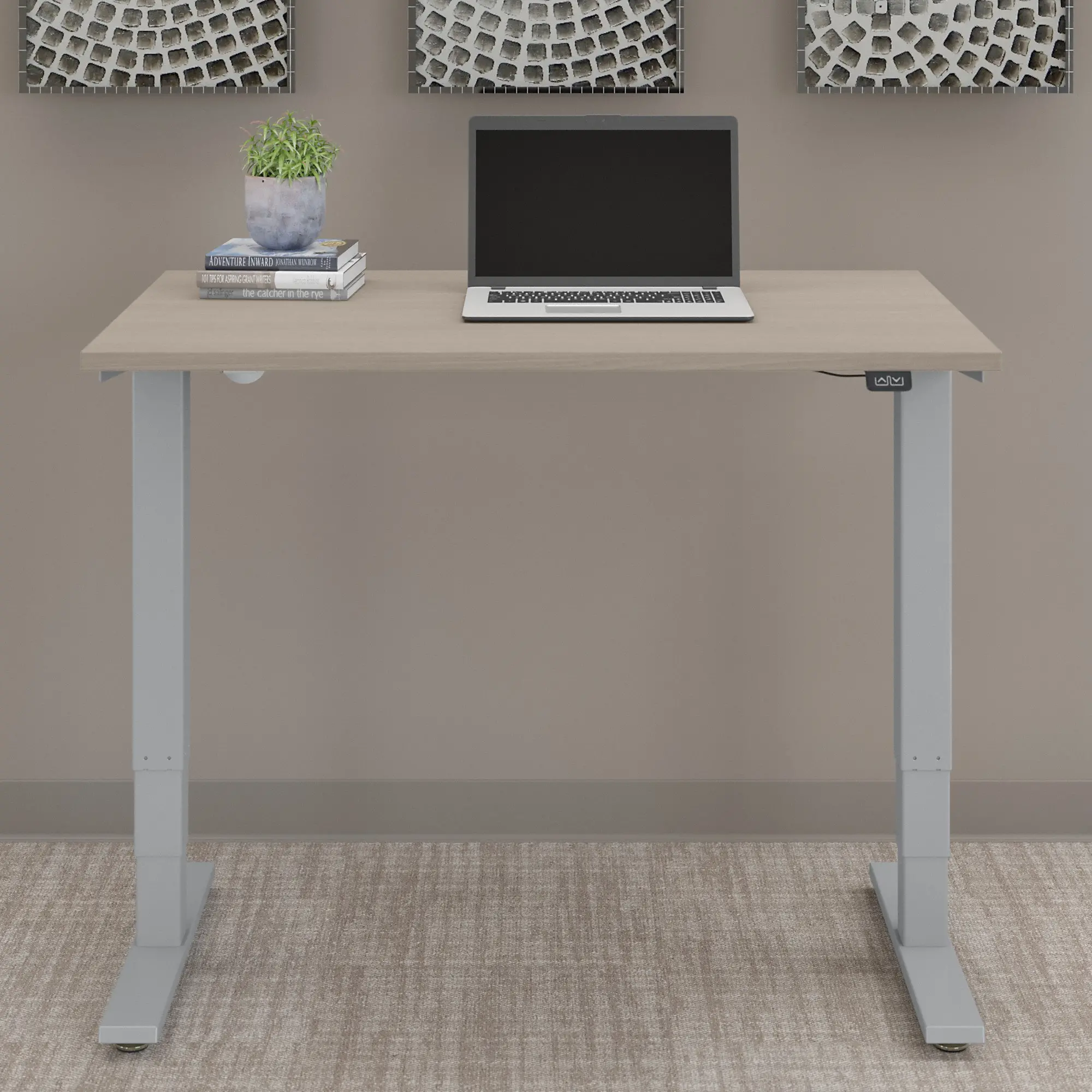 Sand Oak 48 Inch Adjustable Stand Desk - Bush Furniture