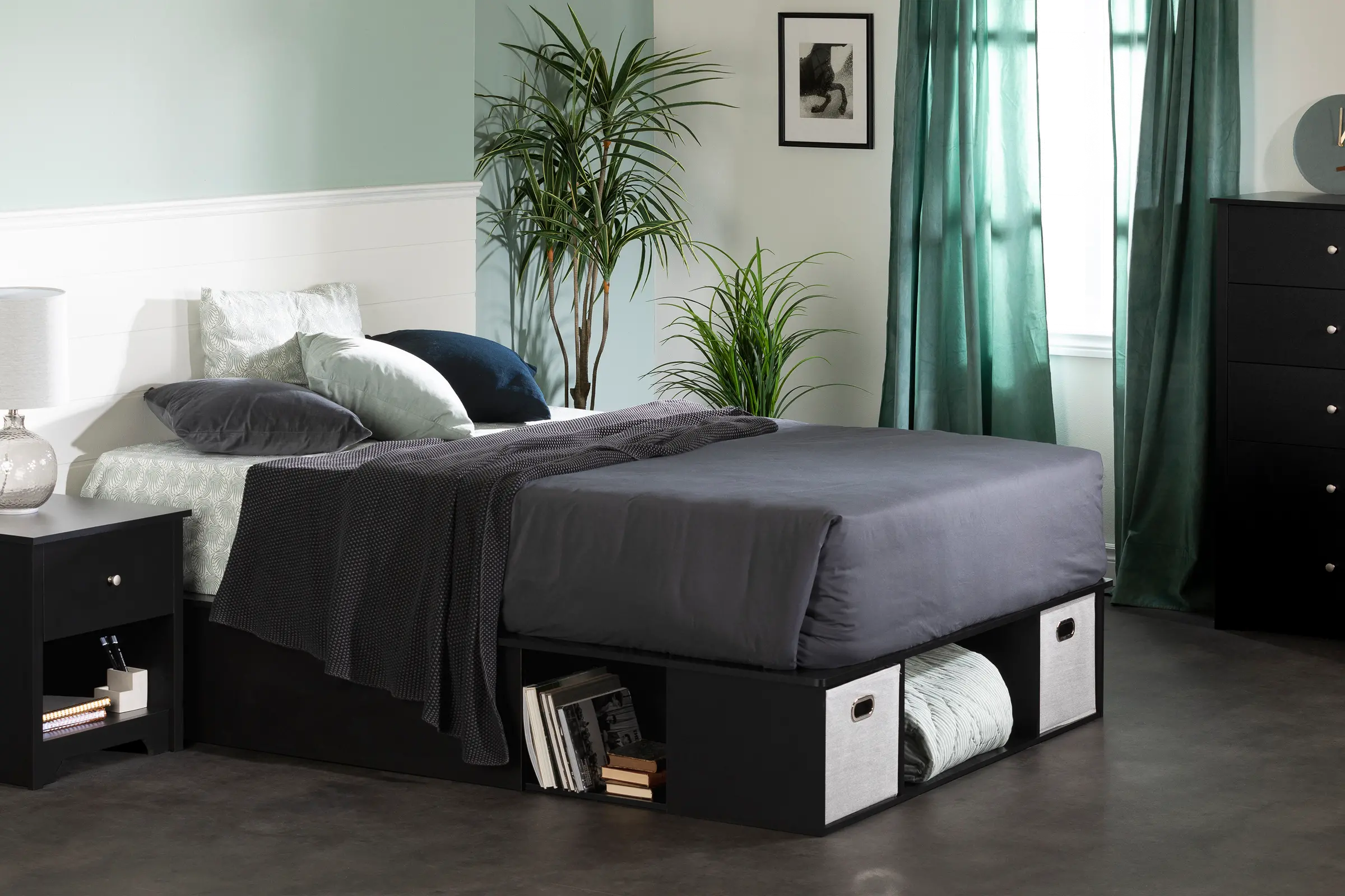 13134 Vito Black Full Platform Bed with Storage and Bask sku 13134