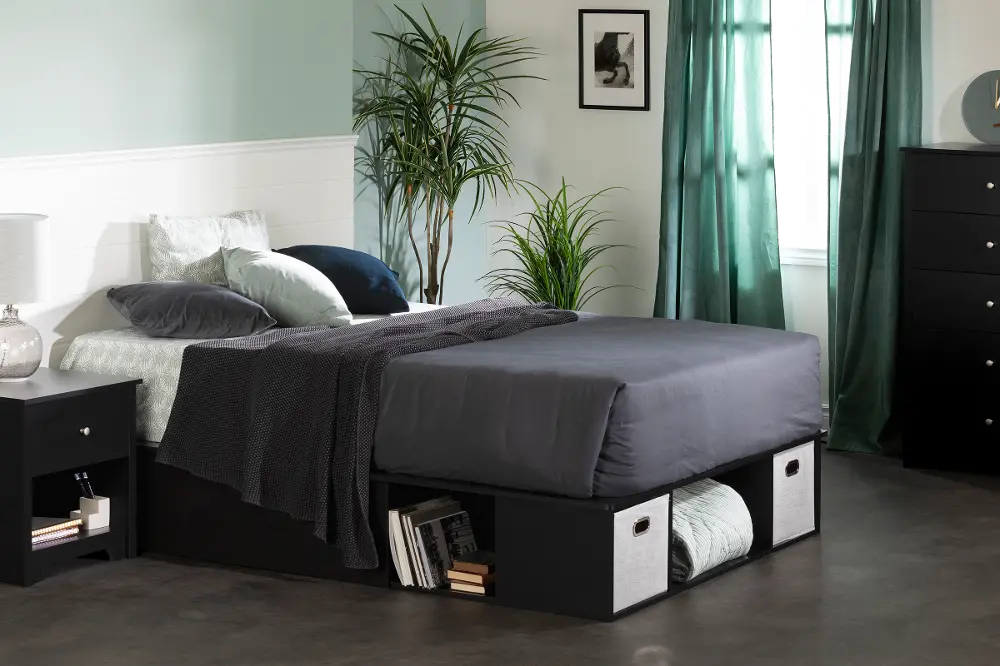 13134 Vito Black Full Platform Bed with Storage and Baskets - South Shore-1