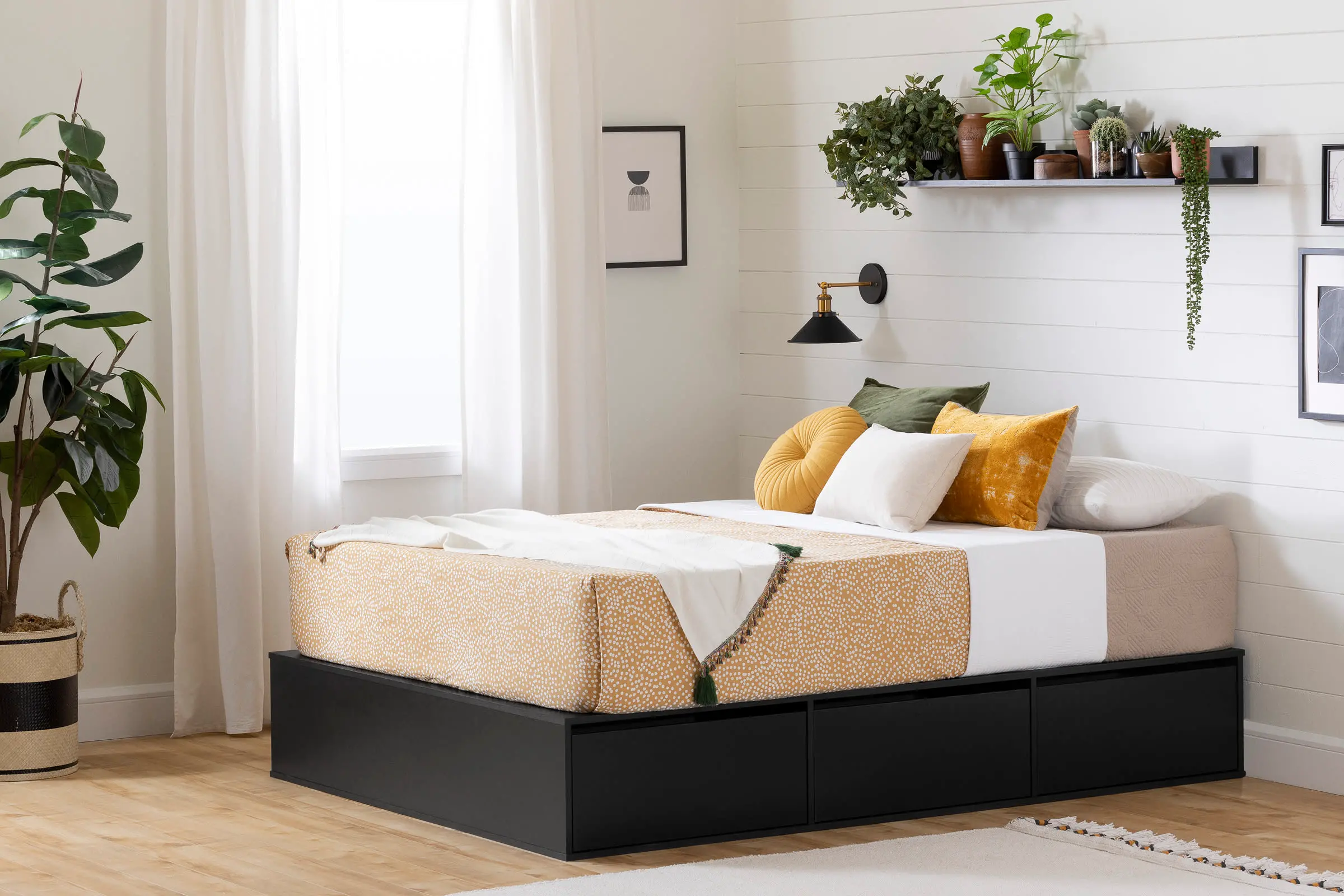 13254 Fusion Black Queen Platform Bed with Six Drawers f sku 13254