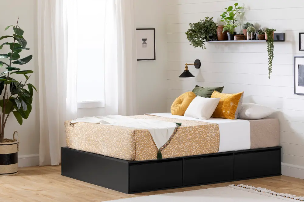 13254 Fusion Black Queen Platform Bed with Six Drawers for Storage - South Shore-1
