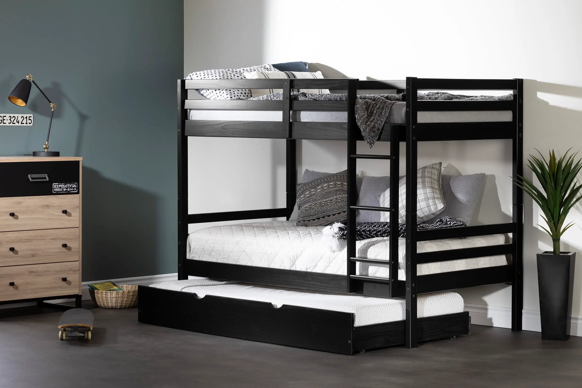 Fakto Black Twin Bunk Beds with Trundle - South Shore