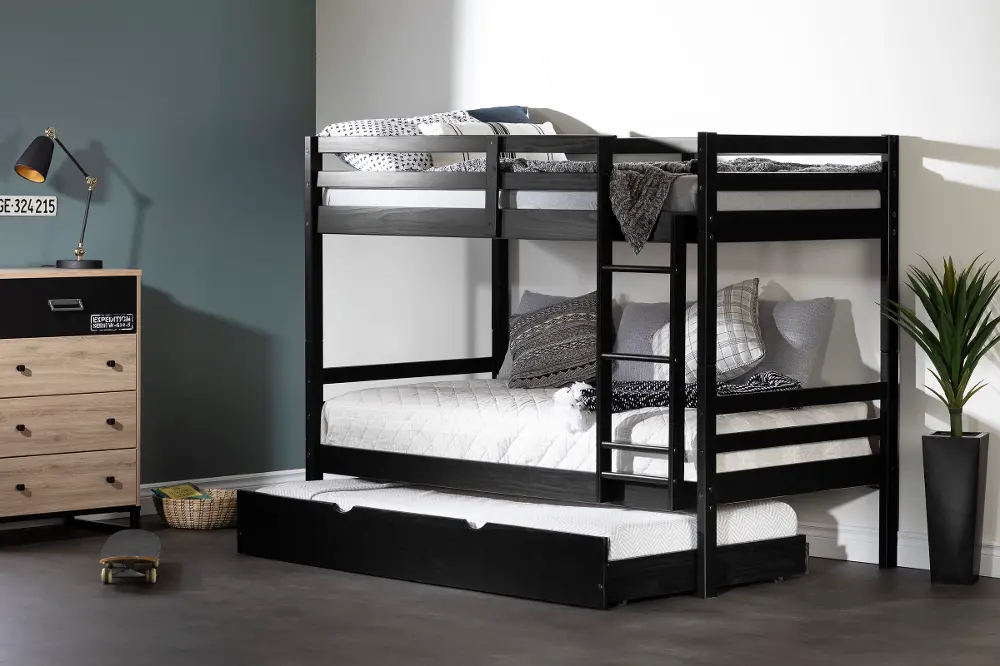 13281 Fakto Black Twin Bunk Beds with Trundle - South Shore-1