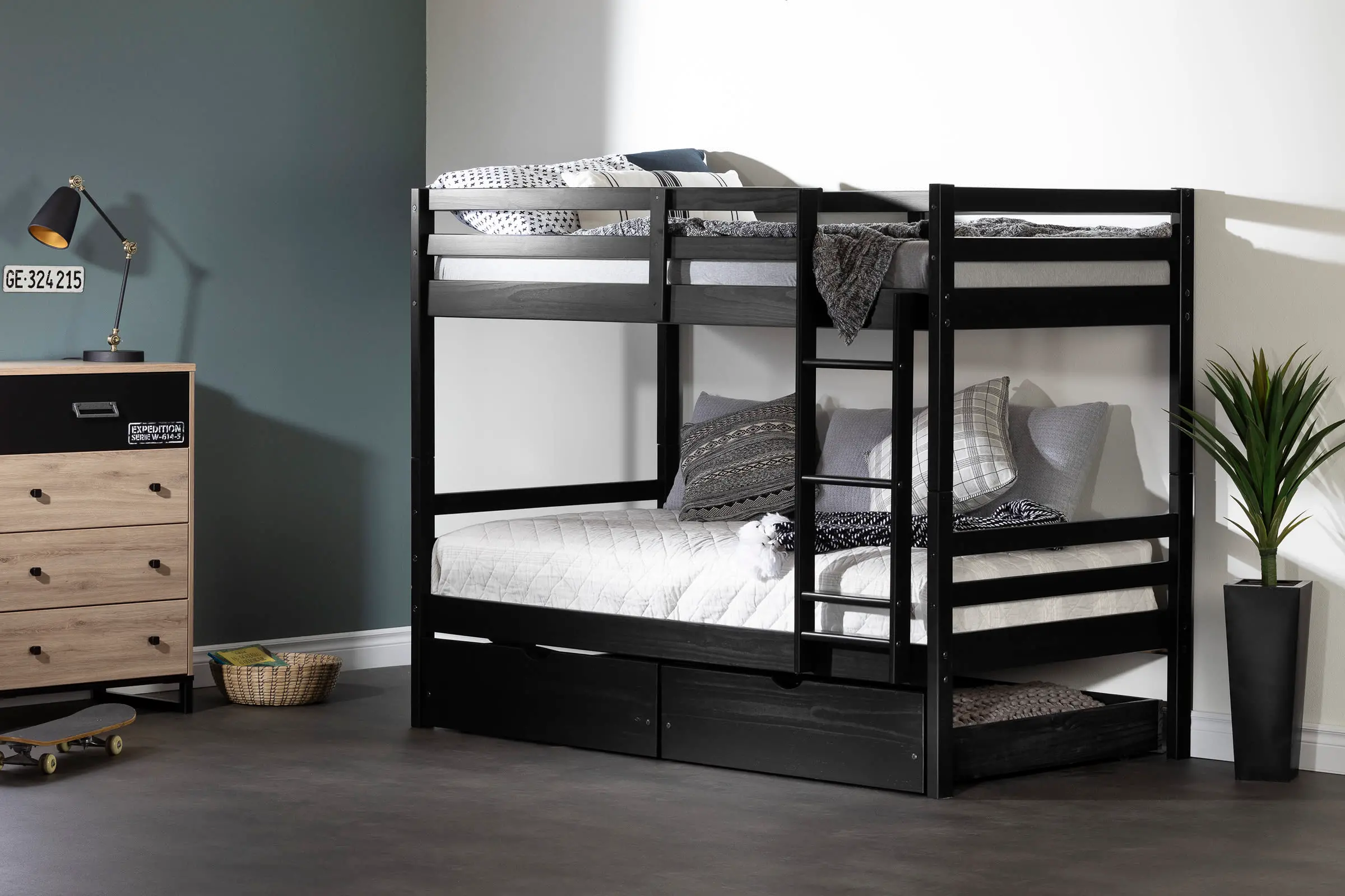 13282 Fakto Black Twin Bunk Beds with Drawers - South Sh sku 13282