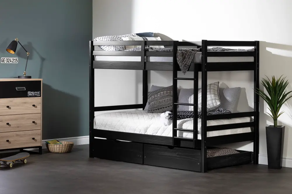 13282 Fakto Black Twin Bunk Beds with Drawers - South Shore-1
