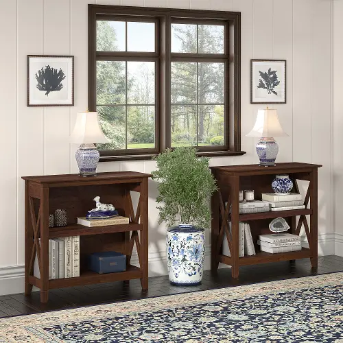 Bush Furniture Key West Entryway Storage Set with Hall Tree, Shoe Bench and Armoire Cabinet Bing Cherry