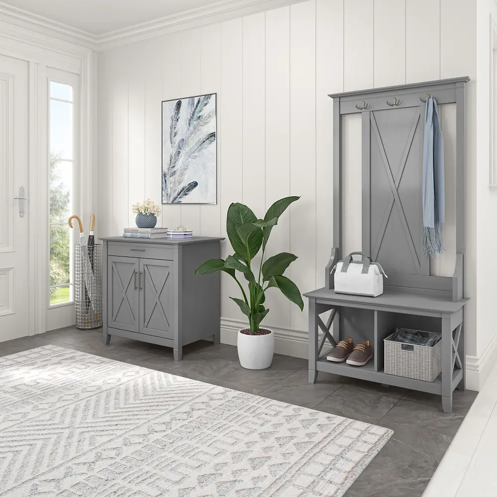 KWS055CG Key West Cape Cod Gray Hall Tree with Shoe Bench and Armoire Cabinet - Bush Furniture-1