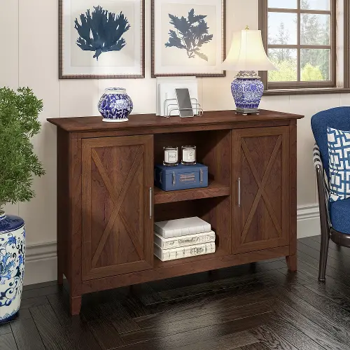 Bush Furniture Key West Entryway Storage Set with Hall Tree, Shoe Bench and Armoire Cabinet Bing Cherry