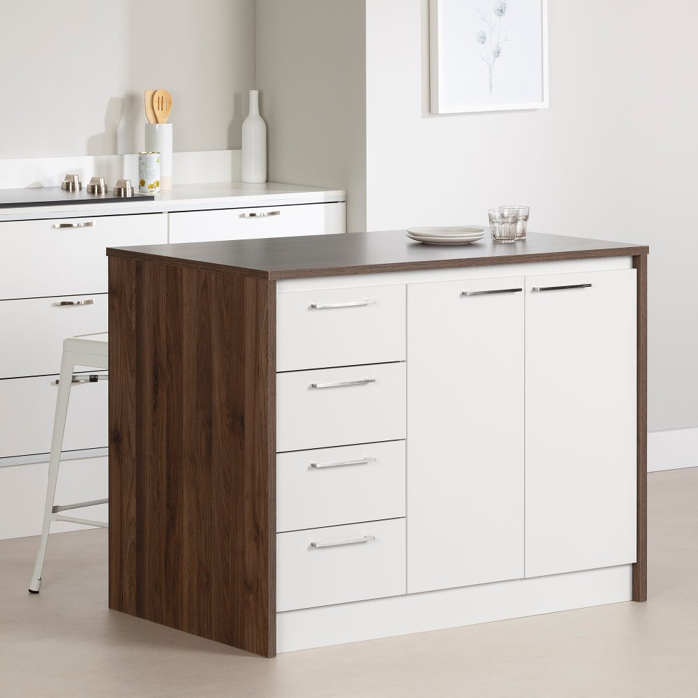 Myro Natural White and Walnut Kitchen Island - South Shore