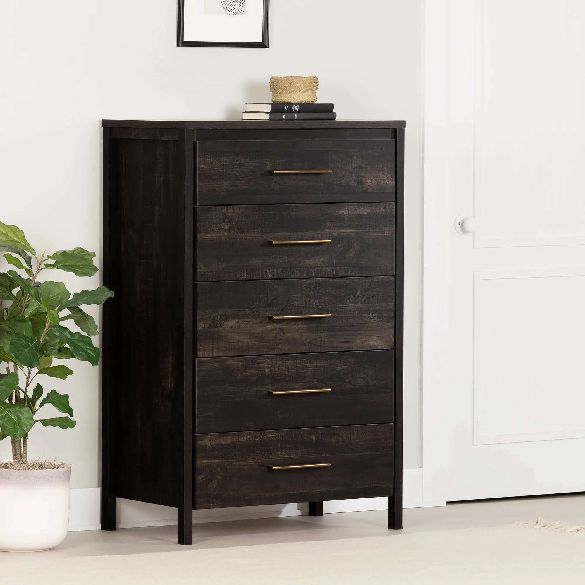Photos - Dresser / Chests of Drawers South Shore Gravity Rubbed Black 5 Drawer Chest - South Shore 13558