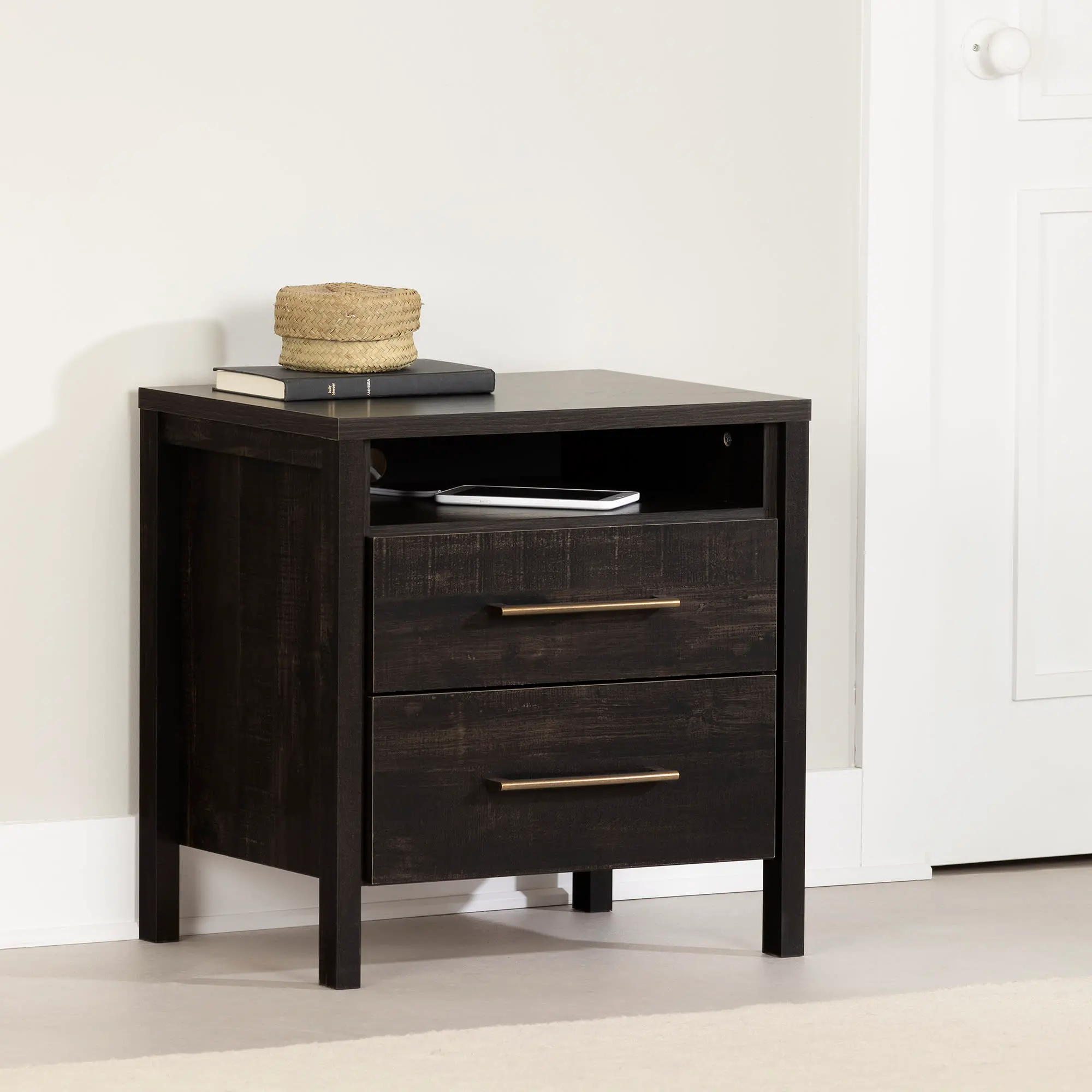 Gravity Rubbed Black 2 Drawer Nightstand - South Shore