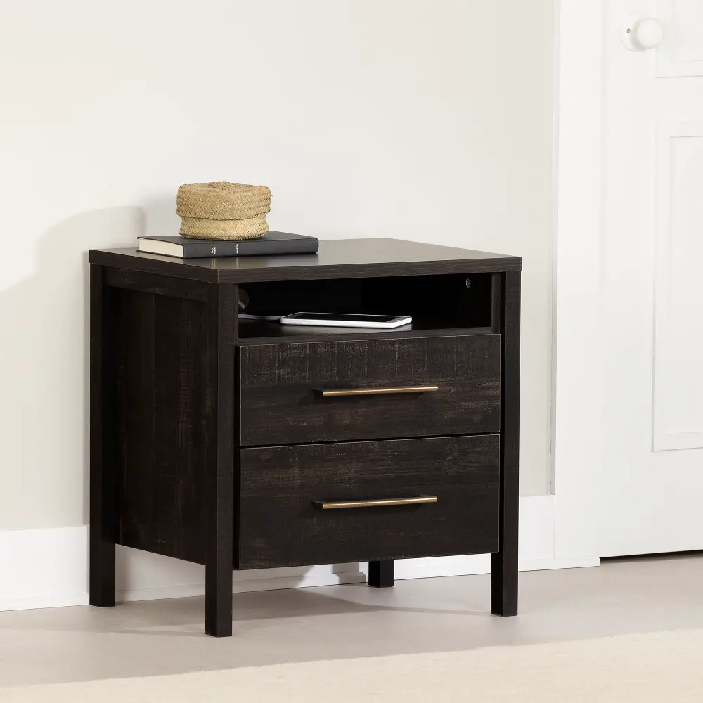13559 Gravity Rubbed Black 2 Drawer Nightstand - South Shore-1
