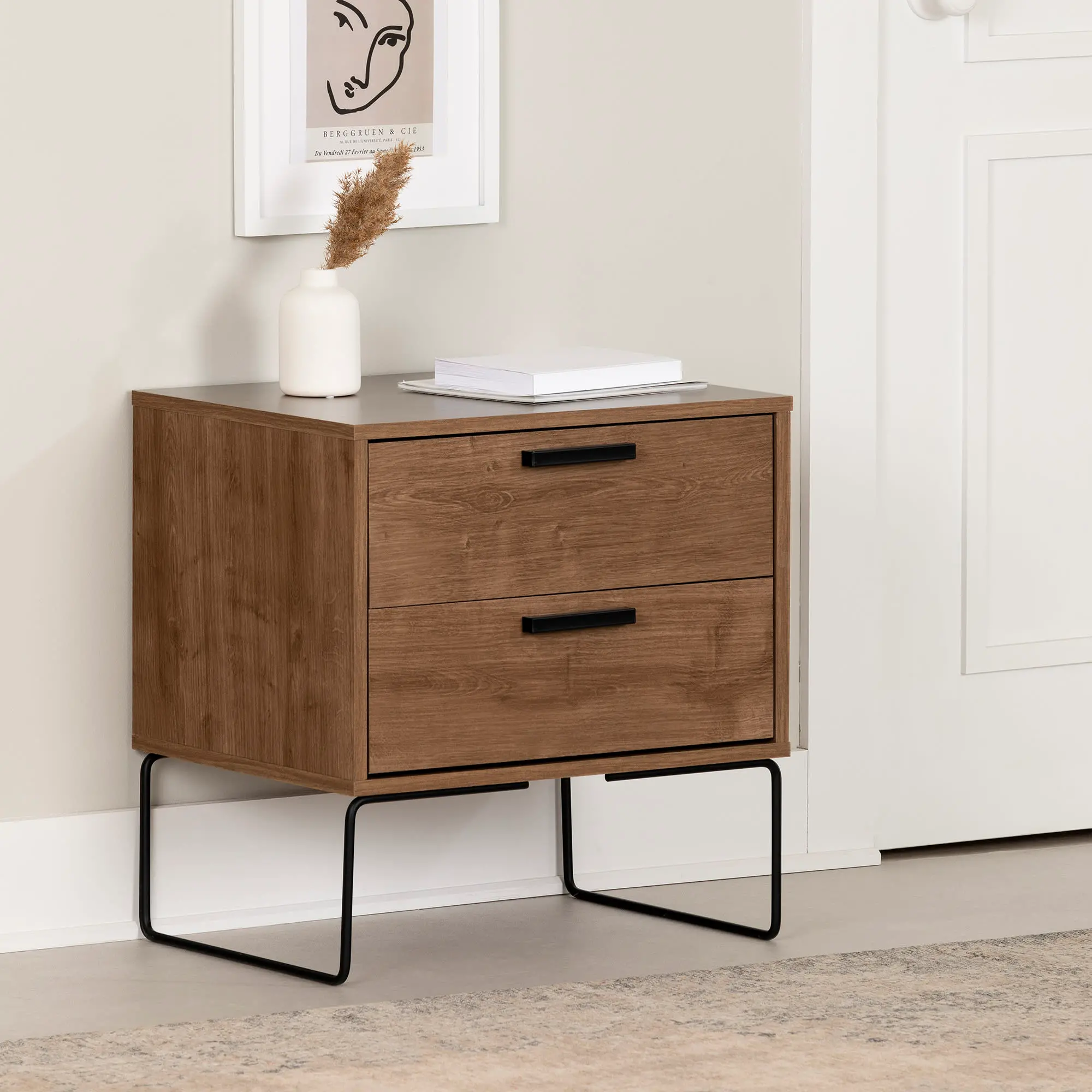 Vito Dark Wood End Table With Two Drawers - South Shore