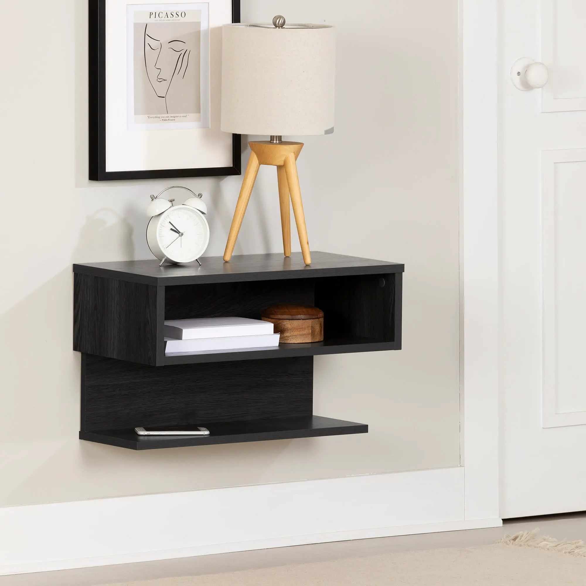 Fusion Gray Oak Floating Nightstand - South Shore
