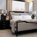 Modern Eclectic Linen and Black King Upholstered Bed