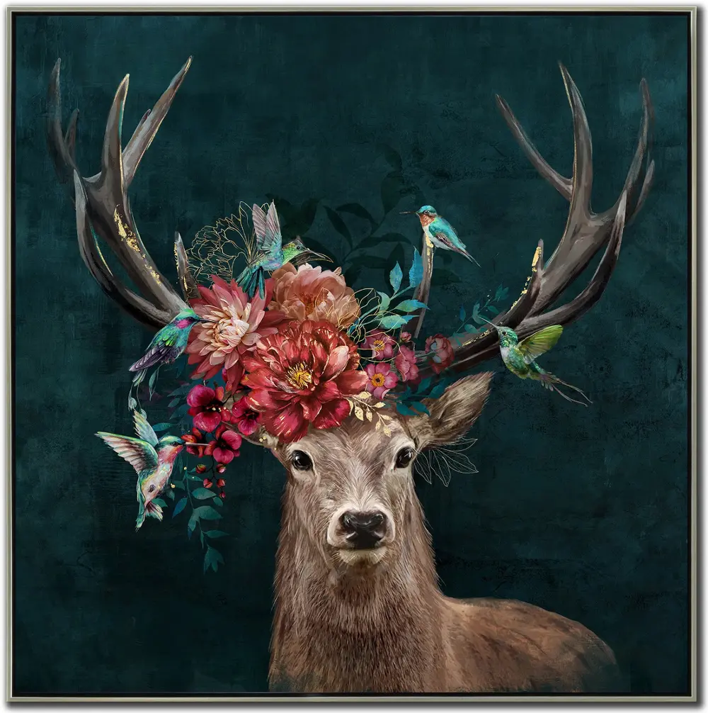 Floral Antlers Canvas Wall Art-1