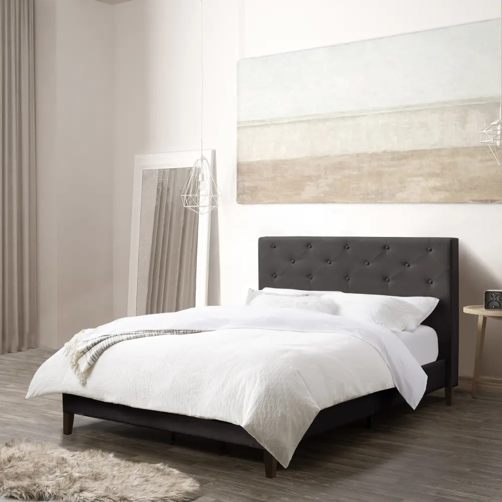 Nova Ridge Contemporary Full Dark Grey Tufted Upholstered Bed-1